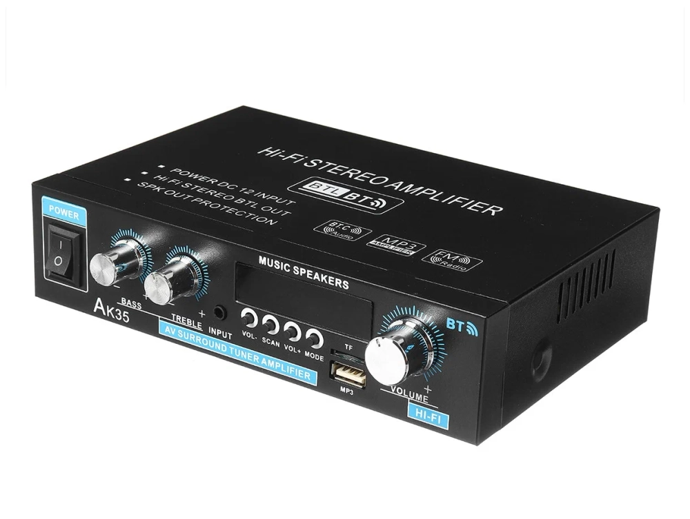 Усилитель звука + FM + BLUETOOTH AK-35 (2х30Вт. USB. TF. bluetooth)