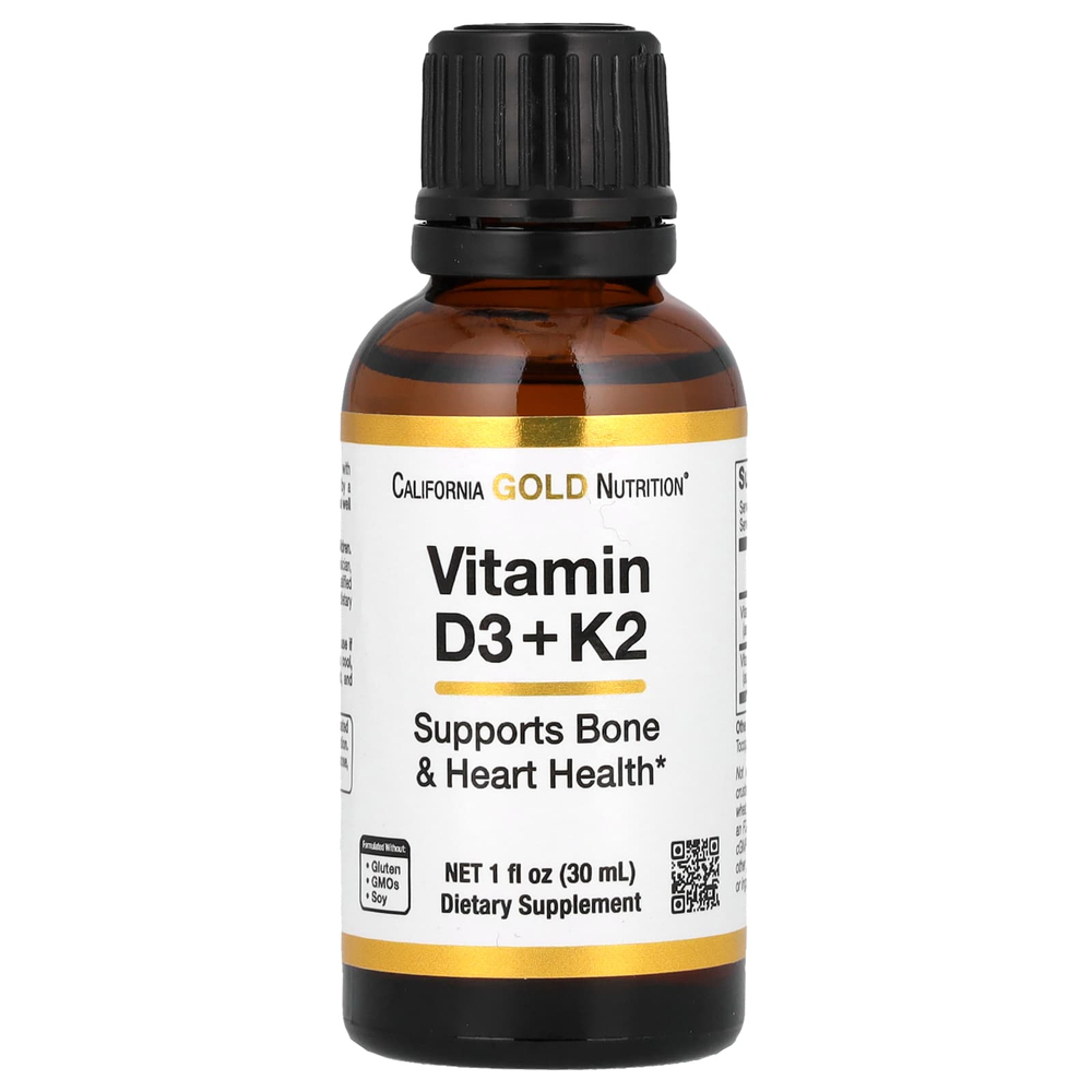 California Gold Nutrition, витамины D3 и K2 в виде MK4, 25 мкг (1000 МЕ), 30 мл (1 жидк. унция)