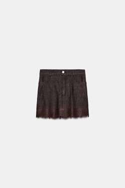 ZARA КОМБИНИРОВАННАЯ ЮБКА-ШОРТЫ С КРУЖЕВОМ, КОРИЧНЕВЫЙ