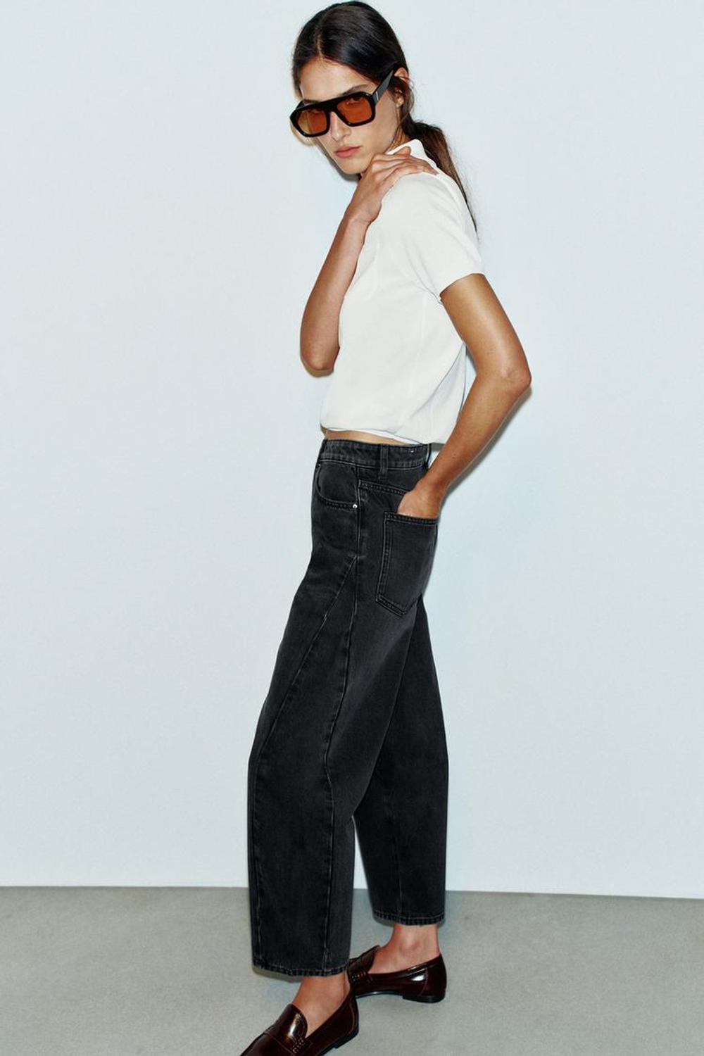 ZARA ДЖИНСЫ Z1975 BARREL С ВЫСОКОЙ ПОСАДКОЙ, ЧЕРНЫЙ