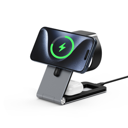 Складная магнитная беспроводная зарядная подставка 3 в 1, серия W22 Magnetic Wireless Charger 15W