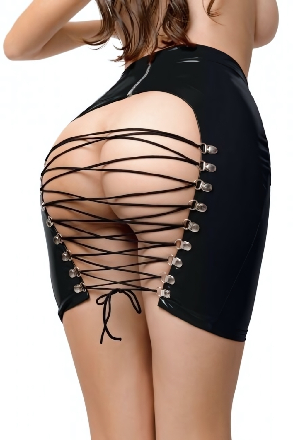 Мини-юбка Glossy Leanne из материала Wetlook, черный, L (46) (Цвет: черный)