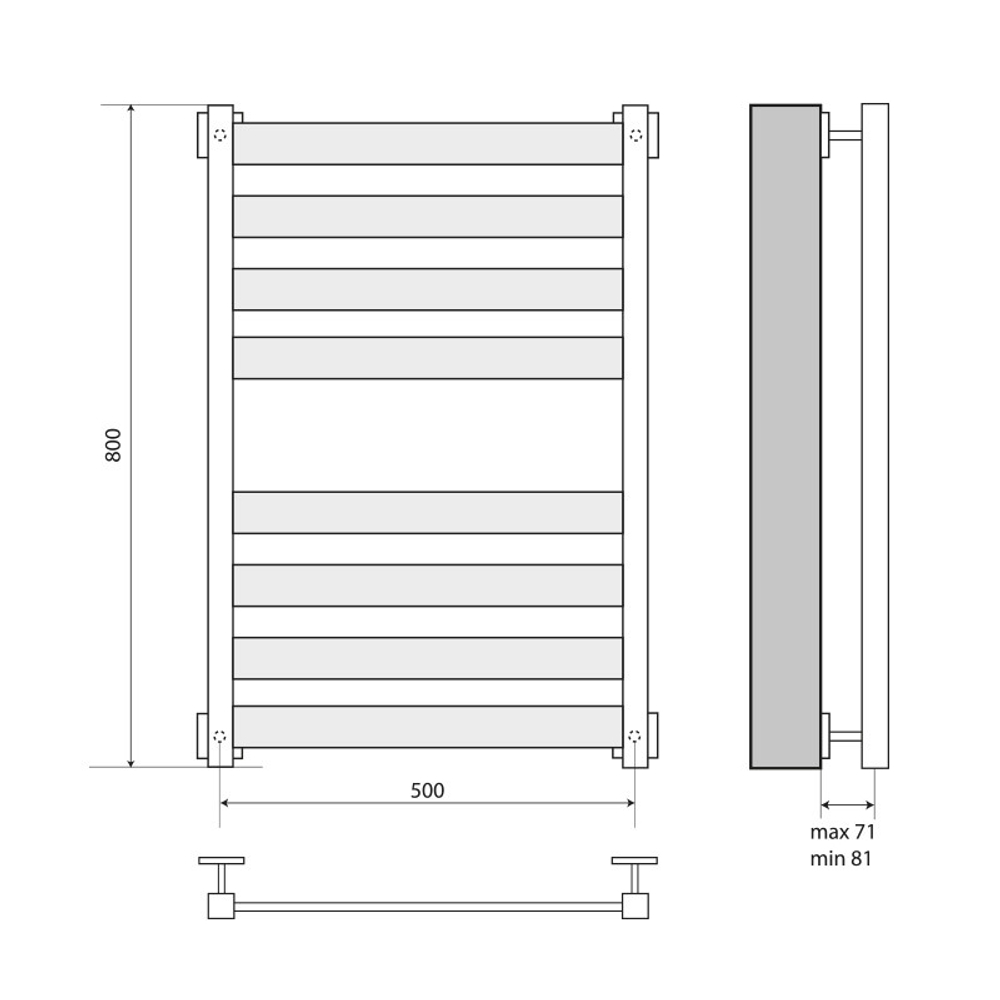 Полотенцесушитель MELODIA Square 50/80 П8 с нижним подключением (MTRSQ5080)