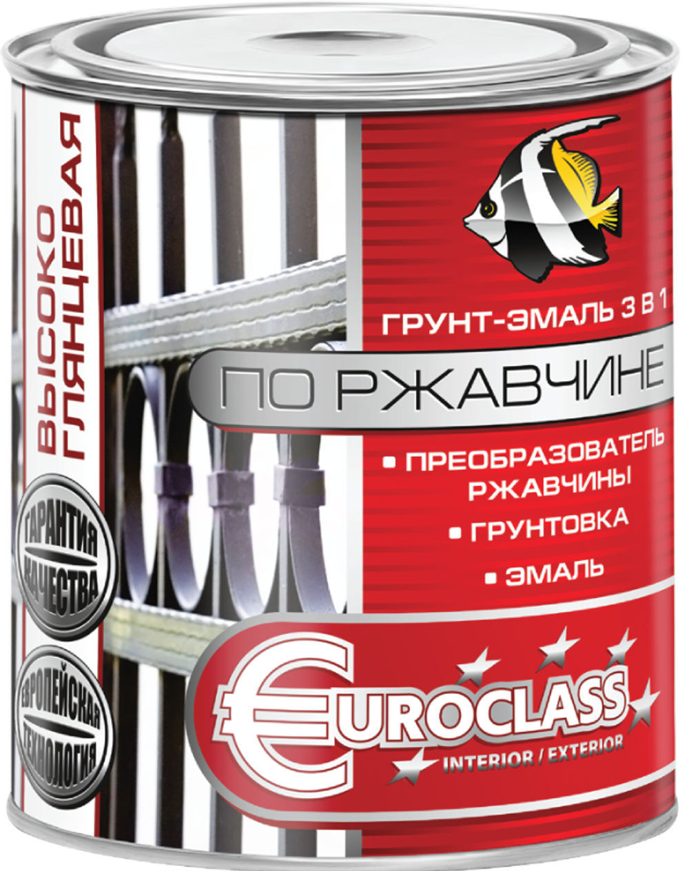 EUROCLASS  Грунт-эмаль 3 в 1 по ржавчине Вишневая RAL 3005  1,9 кг (Кубанские краски)
