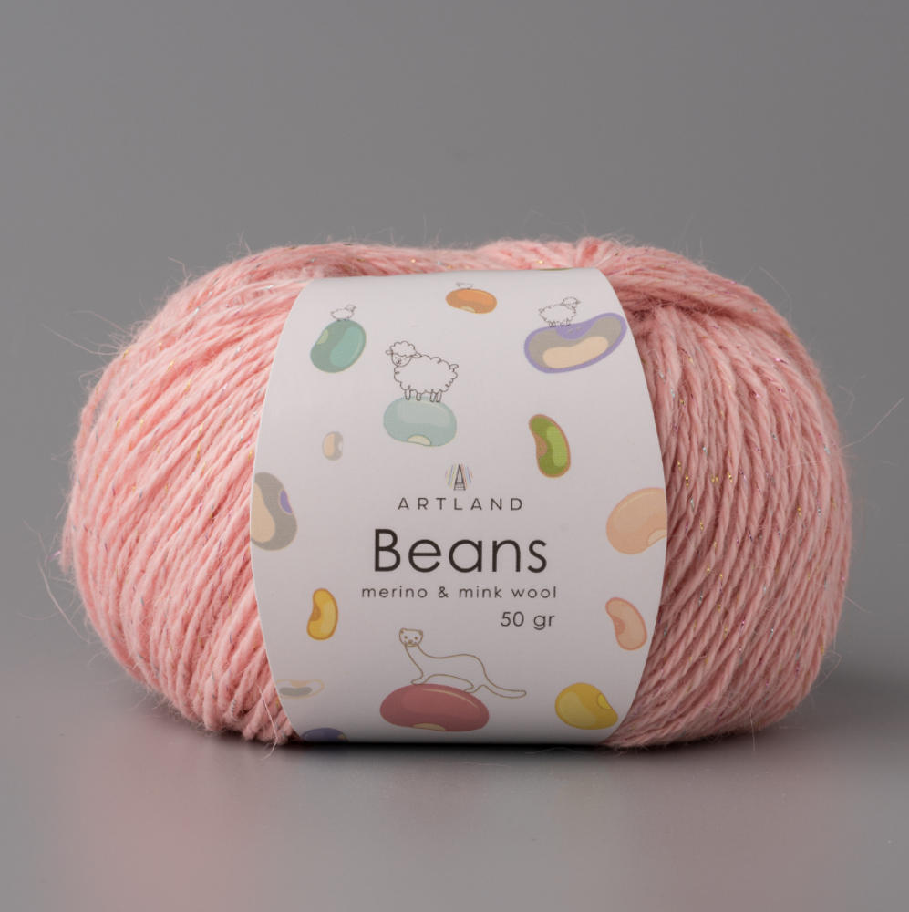 Пряжа "Beans", 5% шёлк, 20% мериносовая шерсть, 30% нейлон, 45% норка, 50гр-240м, (1уп=5шт), розово-персиковый
