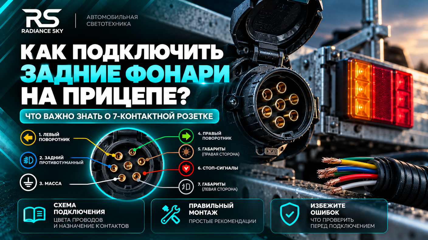Как подключить задние фонари на прицепе: схема 7-контактной розетки и распиновка проводов
