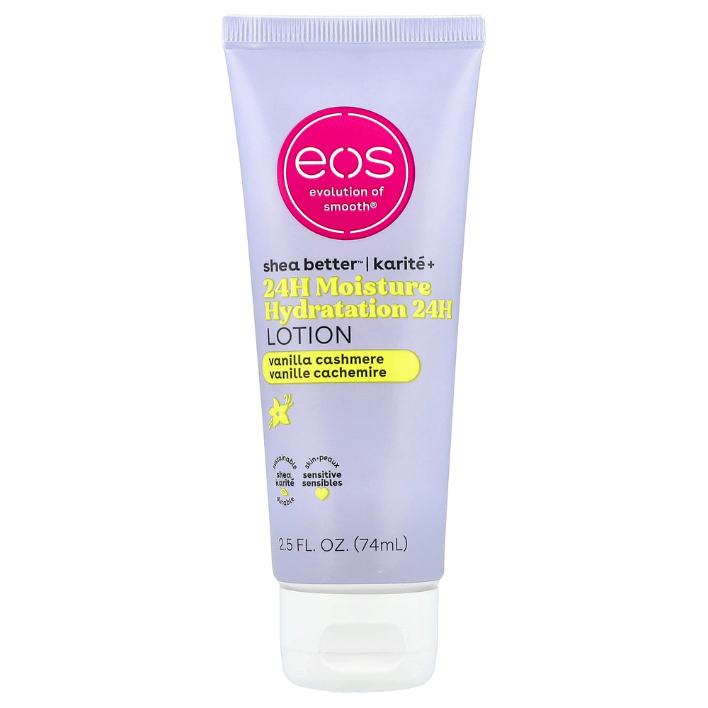 EOS, Shea Better™, 24-часовой увлажняющий лосьон, ваниль и кашемир, 74 мл (2,5 жидк. унции)