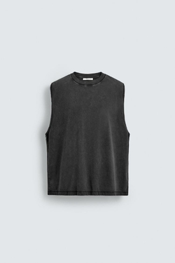 ZARA МАЙКА С ЭФФЕКТОМ ПОТЕРТОСТИ, ТЕМНЫЙ АНТРАЦИТ