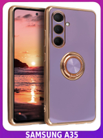 Стильный глянцевый чехол для SAMSUNG GALAXY A35 с кольцом-подставкой и бархатной подкладкой