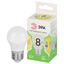 Лампа светодиодная ЭРА GREEN LINE LED P45-8W-830-E27 GL 8Вт шар теплый свет E27 | Лампы cветодиодные Шар (G/P)