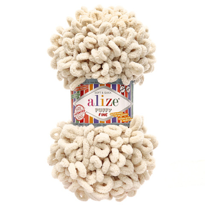 Пряжа Alize (Ализе) Puffy Fine / уп.5 мот. по 100 г, 14м, 599 слоновая кость A