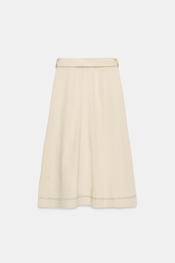 ZARA ЮБКА С КОНТРАСТНОЙ ОТСТРОЧКОЙ И РЕМНЕМ, БЕЖЕВЫЙ