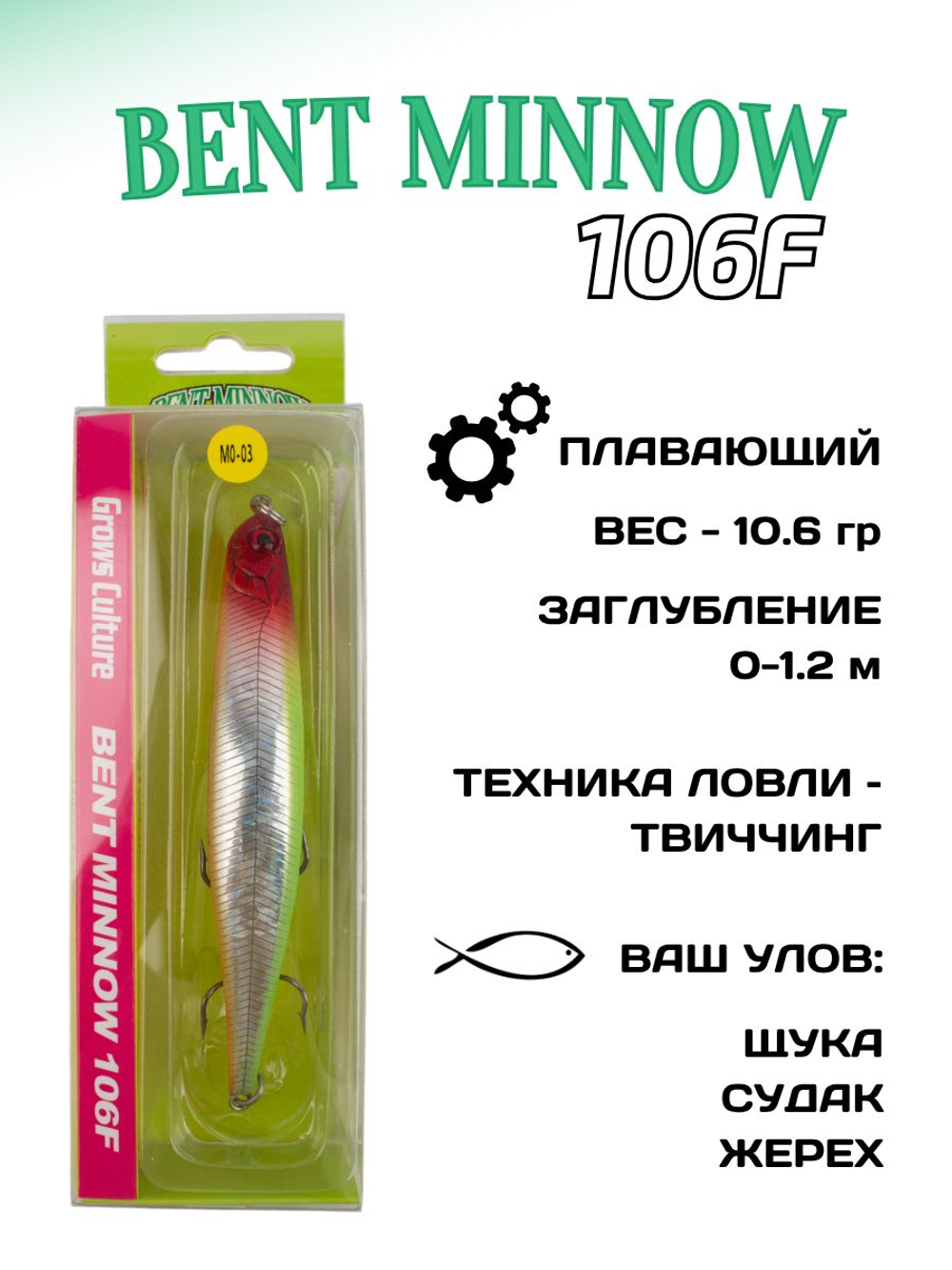 Воблер минноу Bent Minnow 106F 10.6 г цвет #MO-03