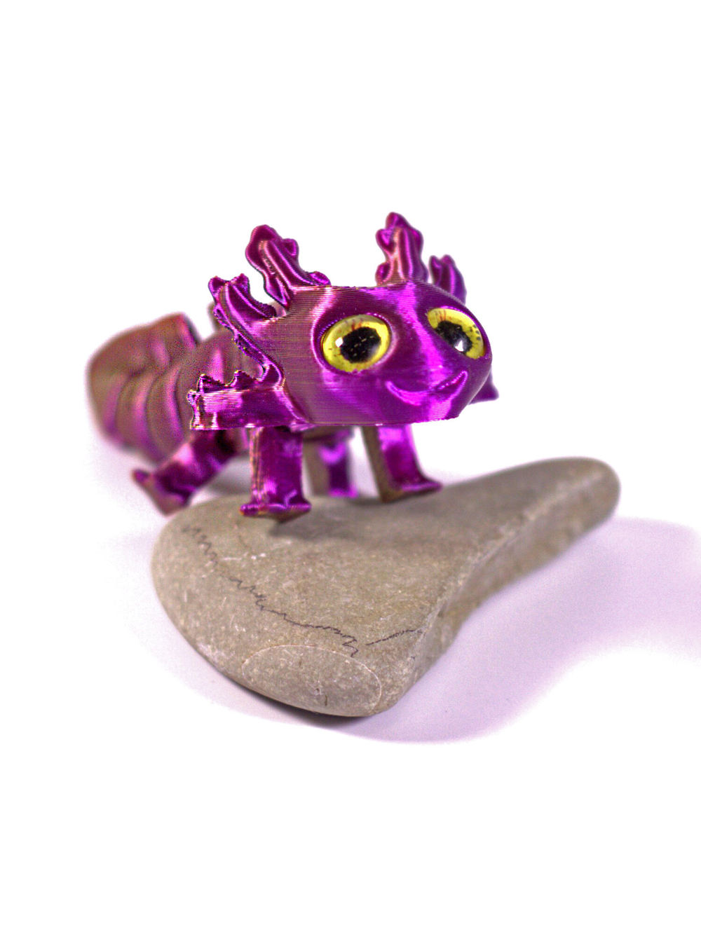 Подвижный аксолотль мини, 3D печать, 9,5 см., фиолетово-золотой