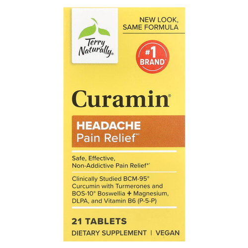 Terry Naturally, Curamin®, обезболивающее, при головной боли, 21 таблетка