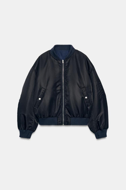ZARA ДВУСТОРОННИЙ БОМБЕР ОВЕРСАЙЗ, СИНИЙ/ЧЕРНЫЙ