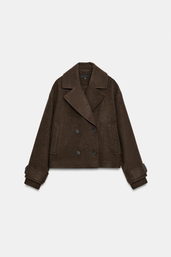 ZARA КОРОТКОЕ МЯГКОЕ ДВУБОРТНОЕ ПАЛЬТО, КОРИЧНЕВЫЙ