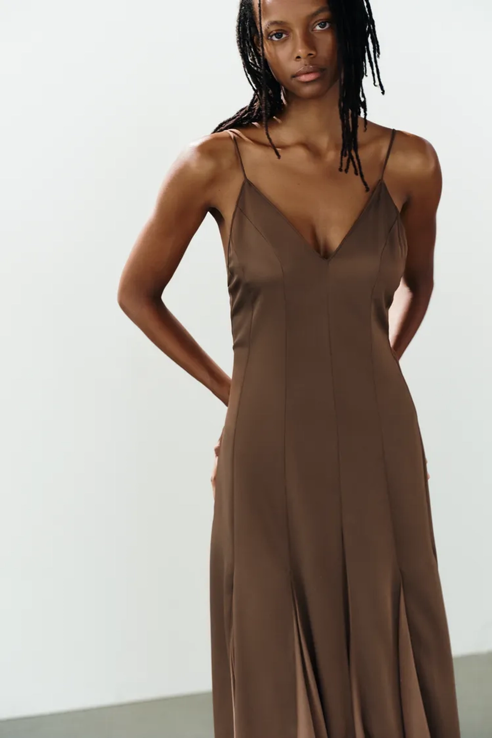 ZARA КОМБИНИРОВАННОЕ ПЛАТЬЕ-КОМБИНАЦИЯ, ШОКОЛАДНЫЙ