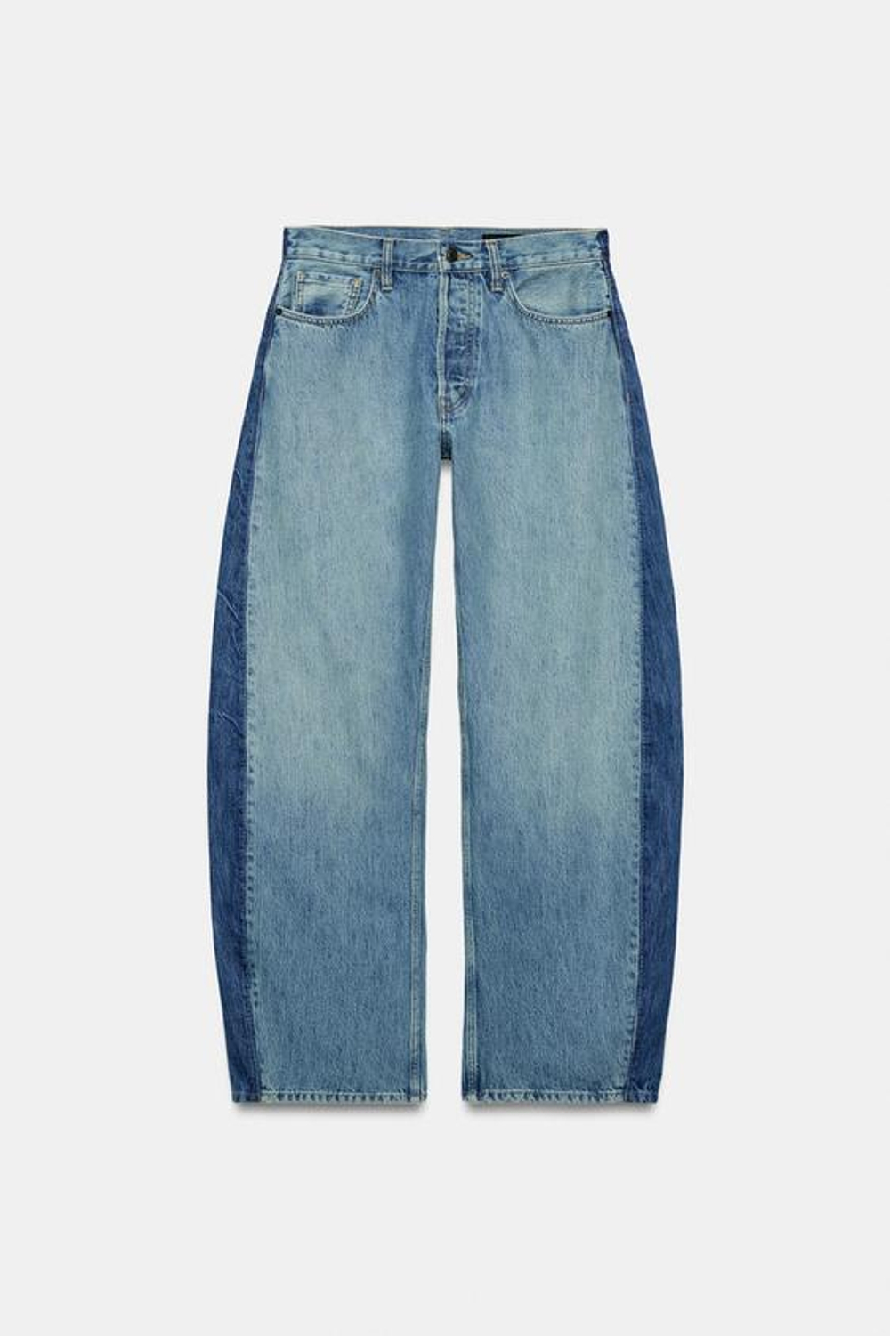 ZARA ДЖИНСЫ ZW COLLECTION BARREL СО СРЕДНЕЙ ПОСАДКОЙ И ПЭЧВОРКОМ, СИНИЙ