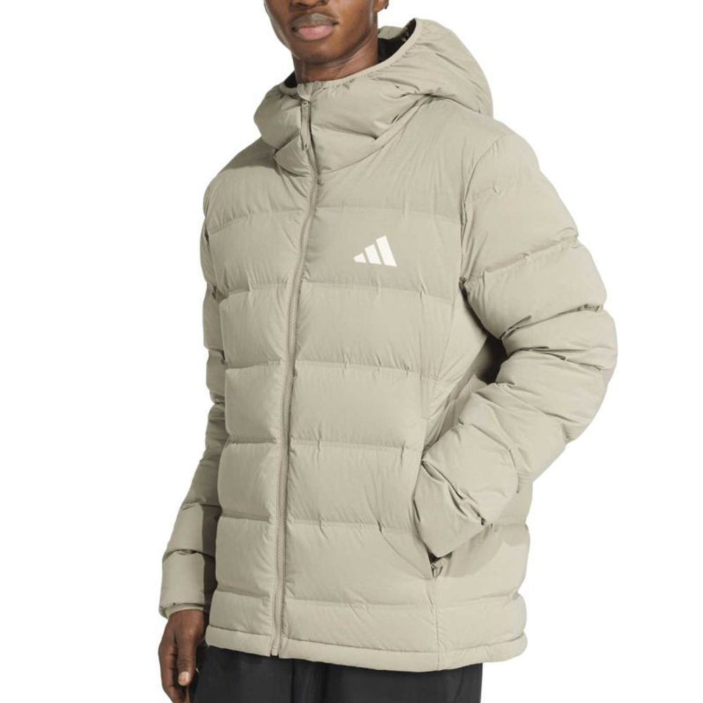 Adidas Helionic Stretch Hooded Down — серебристо-галечный
