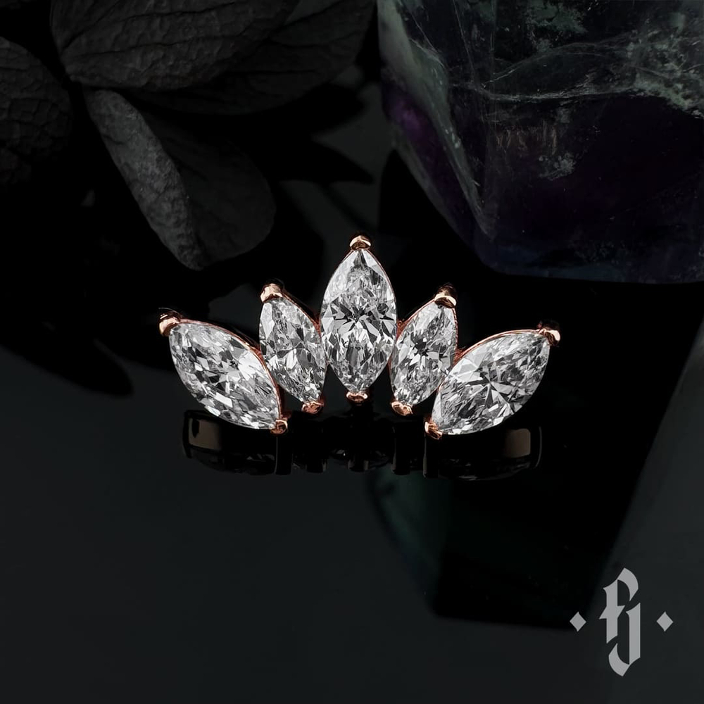 Кластер "Crown Marquise" - Розовое золото - White CZ