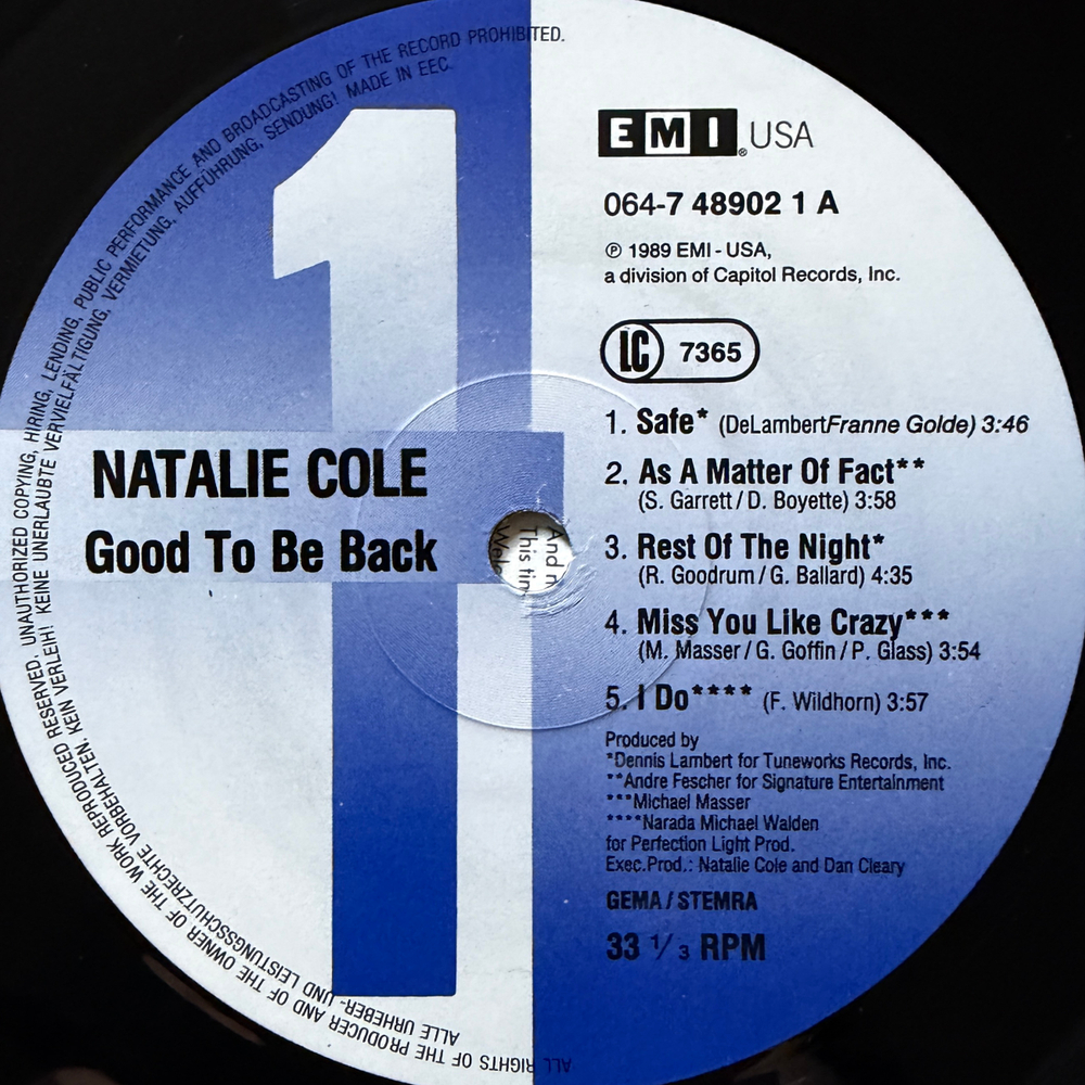 Natalie Cole ‎– Good To Be Back (Европа 1989г.)