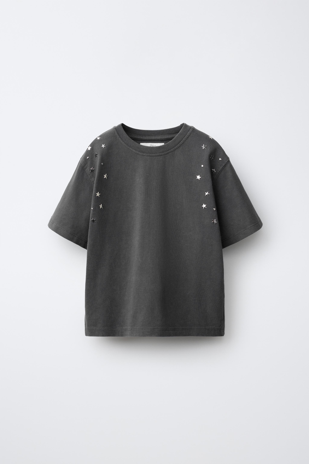 ZARA ФУТБОЛКА С ЗАКЛЕПКАМИ, АНТРАЦИТОВО-СЕРЫЙ