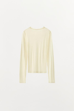 ZARA ФУТБОЛКА ИЗ МОДАЛА И ШЕЛКА С ДЛИННЫМИ РУКАВАМИ, ЭКРЮ