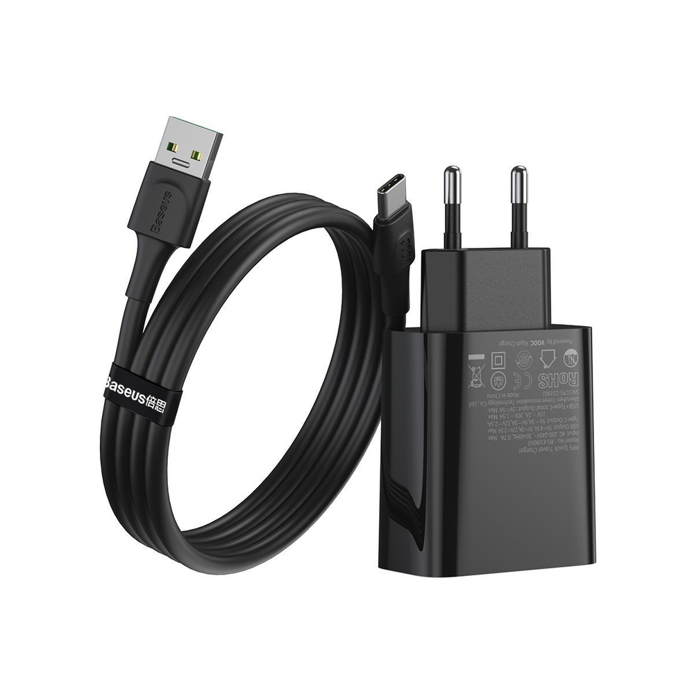 Зарядное устройство + Кабель Baseus Speed PPS Quick Charger Sets C+A 30W VOOC Edition - Black