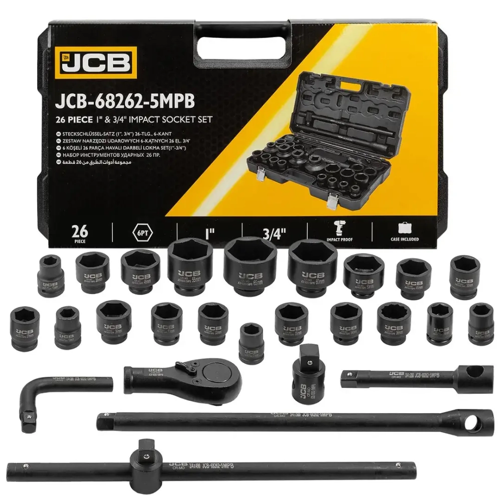 Набор инструментов ударных 26пр, 3/4'', 1''(6гр.) JCB JCB-68262-5MPB