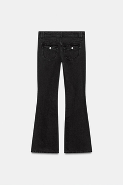 ZARA ДЖИНСЫ Z1975 BOOTCUT С НИЗКОЙ ПОСАДКОЙ И БИСЕРОМ, ТЕМНО-СЕРЫЙ