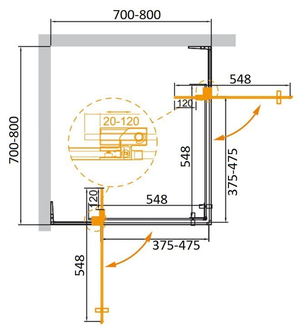 Душевой уголок Cezares SLIDER-A-2-70/80-C-NERO