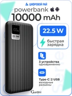 Дополнительный аккумулятор Gurdini Speed Series PD+LCD 22.5W GPPD-01B 10000 mAh Black