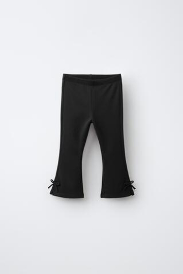 ZARA ЛЕГИНСЫ FLARE ИЗ ТКАНИ PUNTO ROMA С БАНТАМИ, ЧЕРНЫЙ