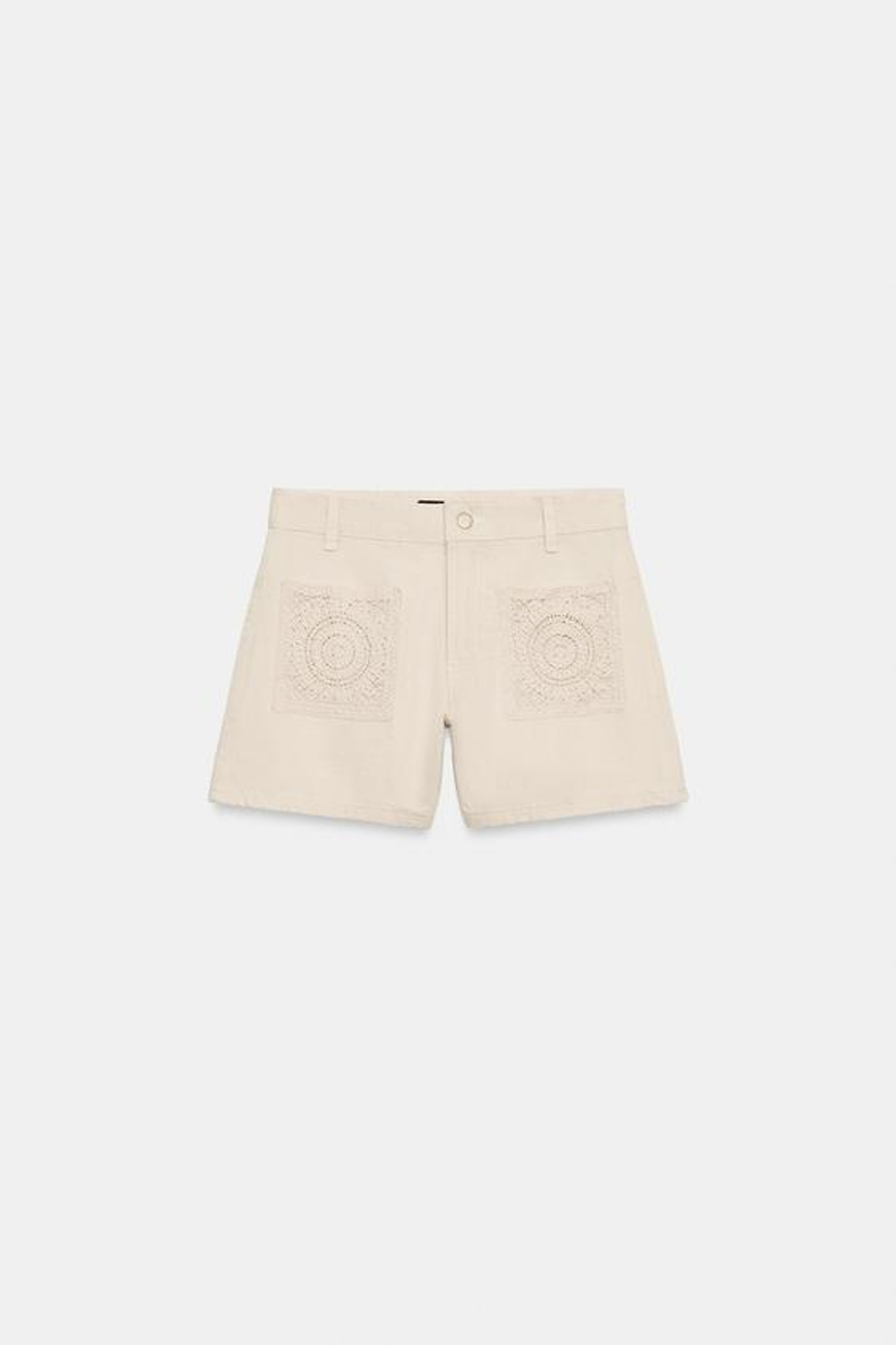 ZARA ШОРТЫ Z1975 С КАРМАНАМИ И ВСТАВКАМИ КРОШЕ, ЭКРЮ