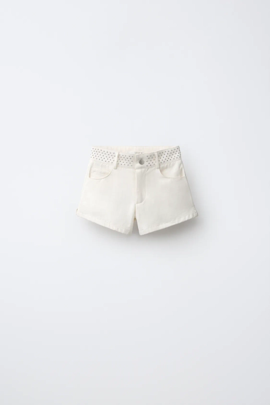 ZARA ШОРТЫ С ЗАКЛЕПКАМИ И ЗВЕЗДАМИ, ЭКРЮ