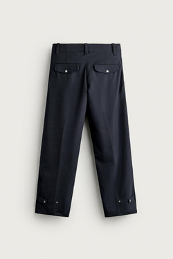ZARA БРЮКИ STRAIGHT FIT С ХЛЯСТИКАМИ, МОРСКОЙ ТЕМНО-СИНИЙ