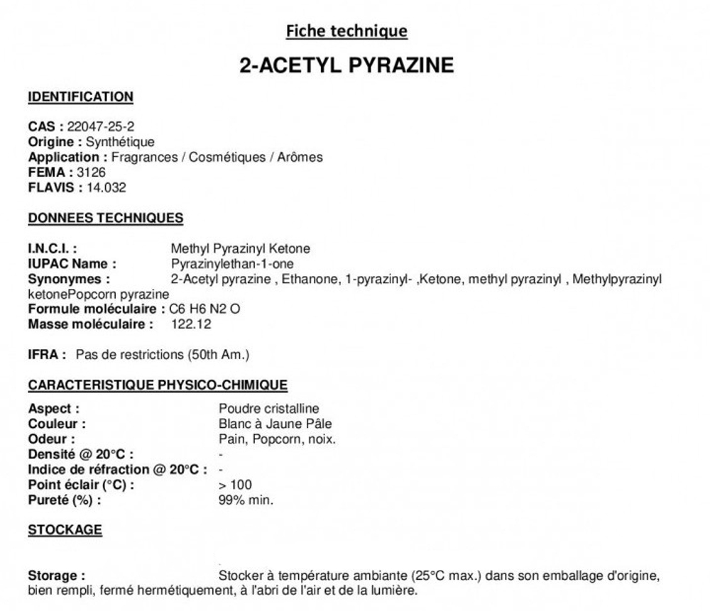 2-ACETYL PYRAZINE 10% in DPG / 2-АЦЕТИЛ ПИРАЗИН CAS 22047-25-2