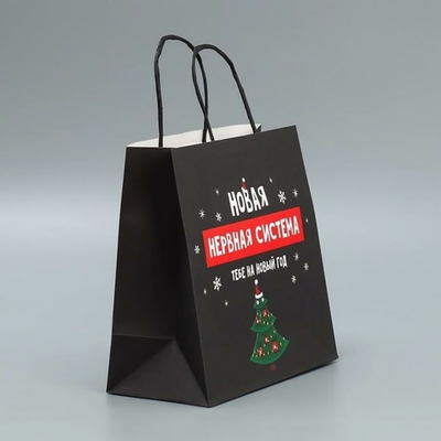 Пакет подарочный 22×22×11см крафтовый чёрный «Нервы» (Дарите Счастье)