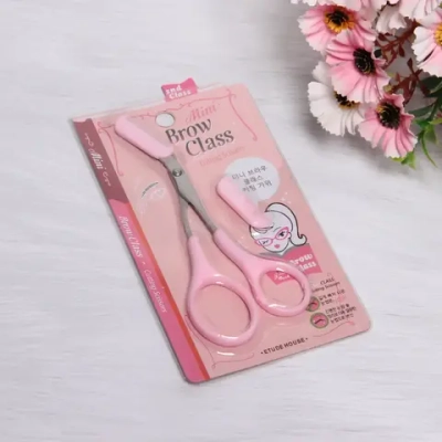 Ножницы с расчёской для коррекции бровей «Eyebrows», цвет розовый, 13*5,3см