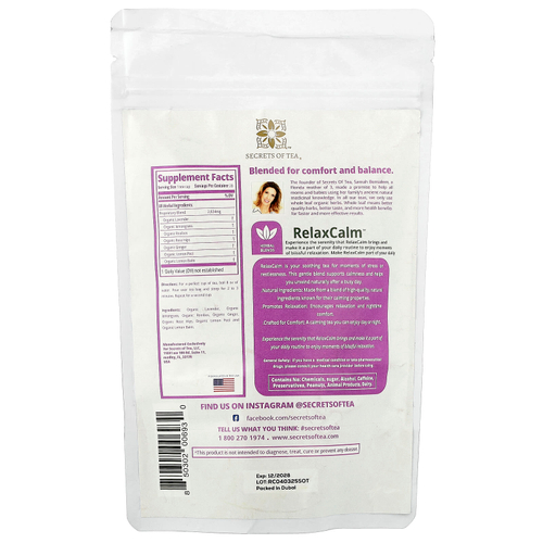 Secrets of Tea, RelaxCalm™, без кофеина, 20 чайных пакетиков, 41 г (1,47 унции)