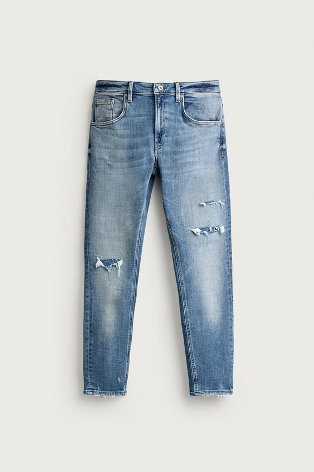 ZARA ДЖИНСЫ SKINNY FIT С РАЗРЕЗАМИ, ГОЛУБОЙ
