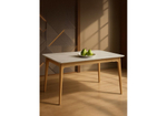 Керамический стол Woodville Halmar 140(180)x80 белый спеченный камень, светлое дерево