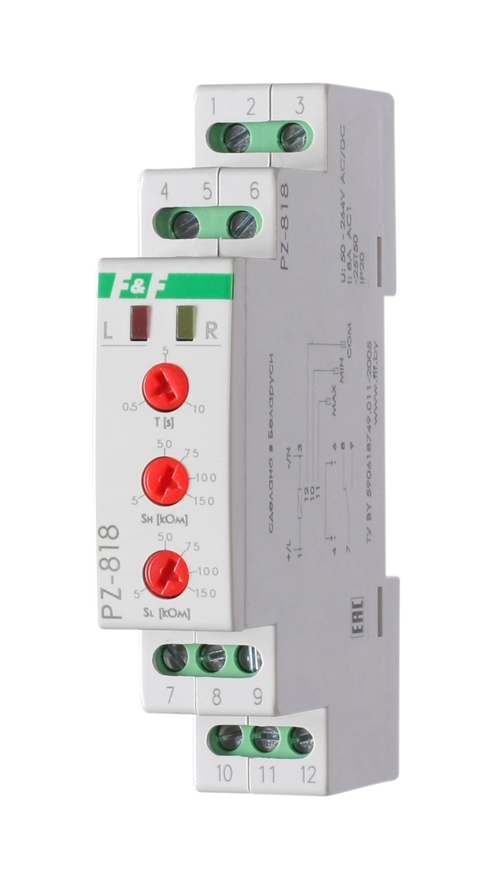 Реле контроля уровня жидкости PZ-818 8А 1NO/NC (двухуровн., выбор режима работы, датчик в комплекте PZ2)