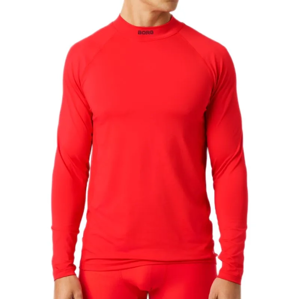 Мужская теннисная футболка с длинным рукавом Björn Borg Mock Neck Long Sleeve - flame scarlet