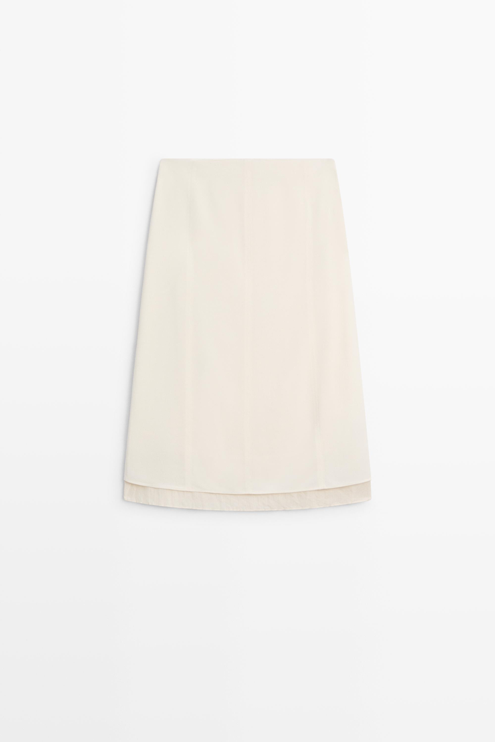Massimo Dutti Юбка миди из двойной ткани с декоративными швами, белый
