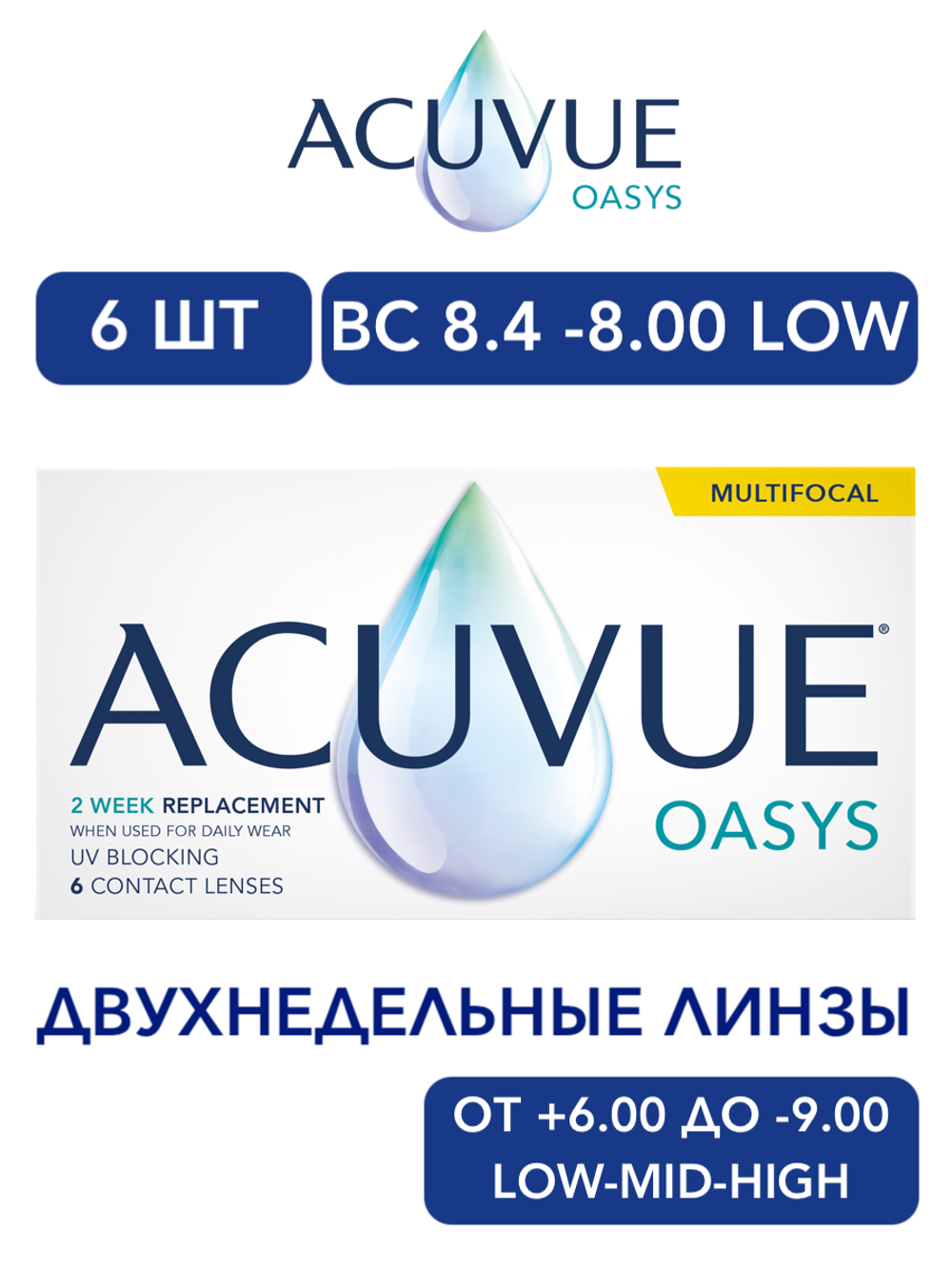Двухнедельные мультифокальные контактные линзы Acuvue Oasys Multifocal (уп. 6 линз)