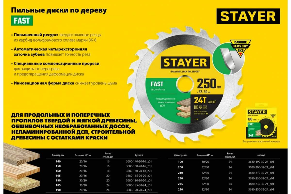 Диск пильный по дереву STAYER Fast 185x30/20 мм; 24T 3680-185-30-24_z01