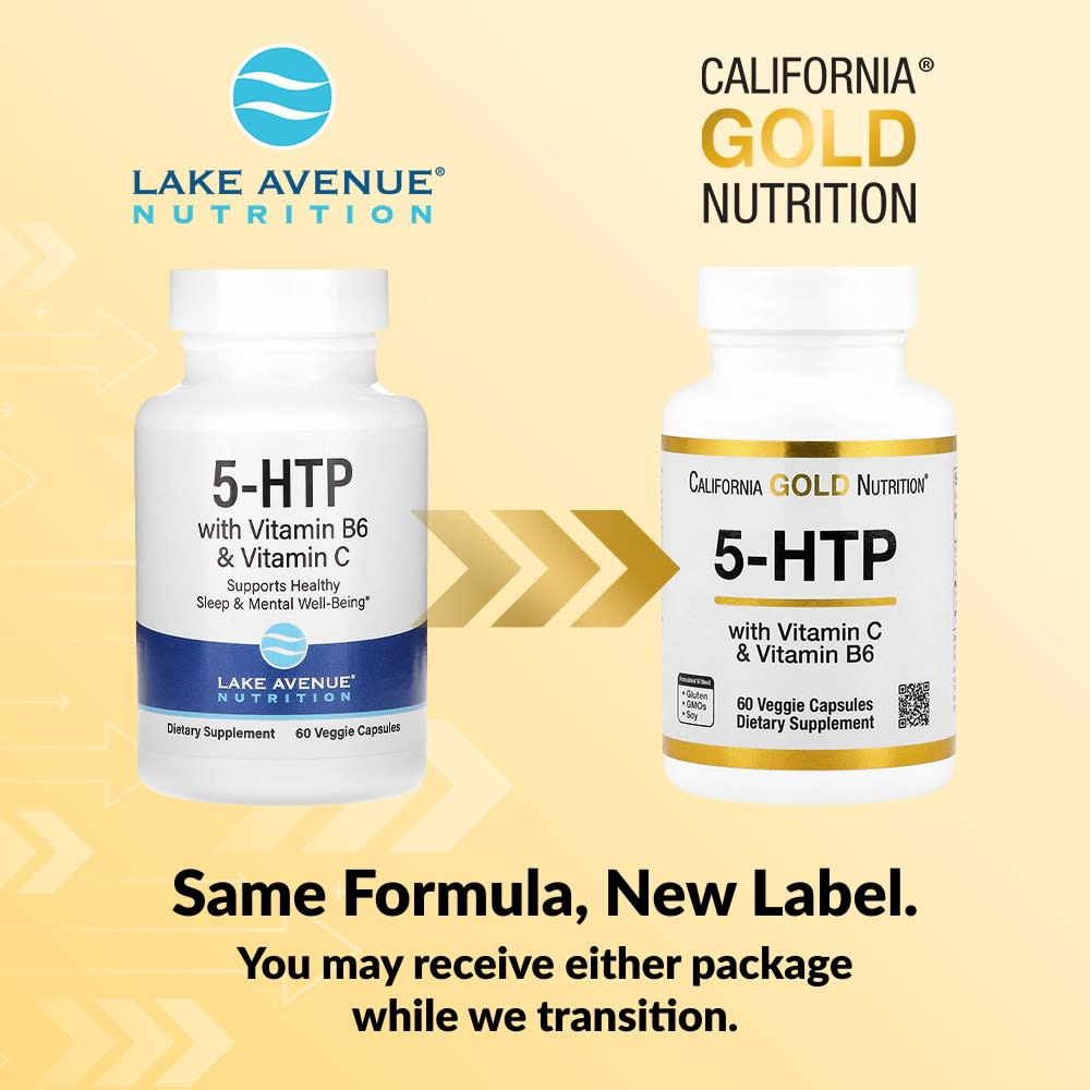 California Gold Nutrition, 5-HTP с витаминами B6 и C, 60 растительных капсул