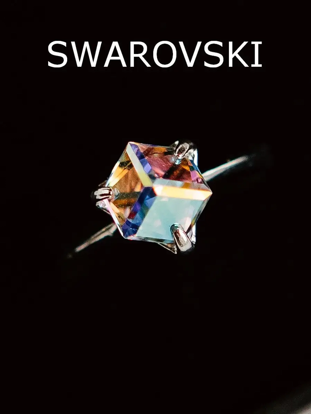Кольцо Миражи тонкое с кристаллом-хамелеоном Swarovski